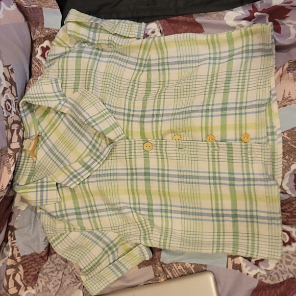 Monteau retro y2k collared short rolled cuffed crop button up top - Picture 3 of 4